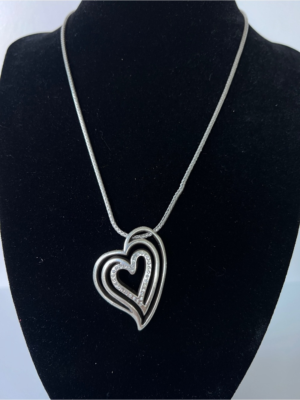 Brighton Retired Infinity Triple Heart Silver Plated Pendant Necklace 16” to 18”